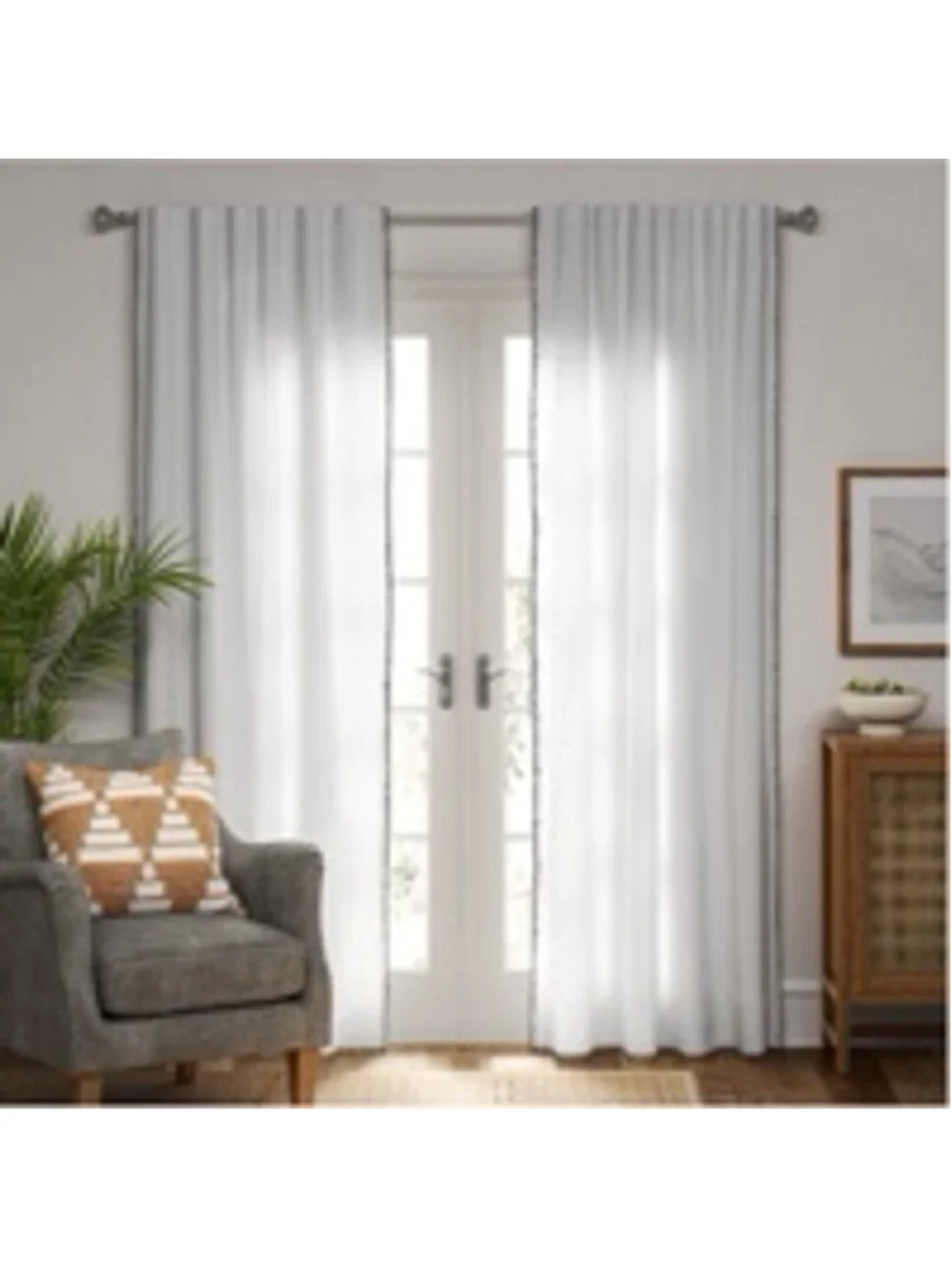 Threshold Light Filtering Curtain Panels 54x84 Cream Embroidered Edge Set of 2